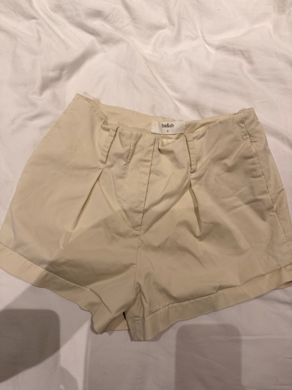 ba&sh Cream High-Rise Pleated Tailored Shorts